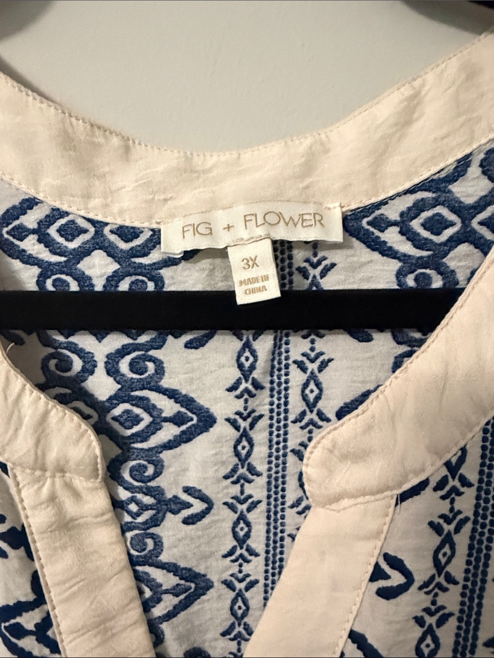 fig and flower Cream and Navy Blue Printed Tunic Dress - Picture 2 of 3